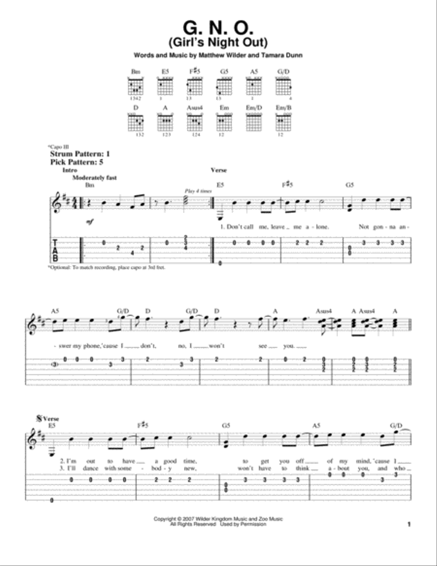 G.N.O. (Girl's Night Out) Acoustic Guitar scores gallery preview page 1