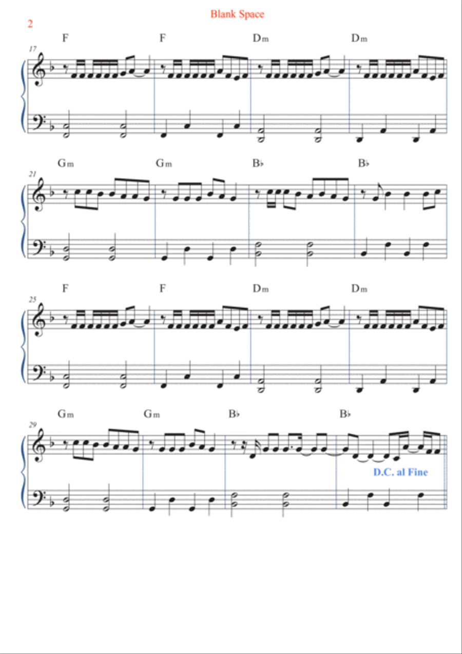 Blank Space Easy Piano scores gallery preview page 2
