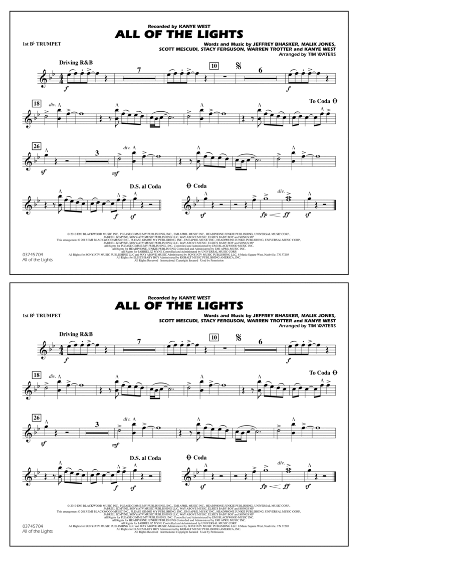 All Of The Lights - 1st Bb Trumpet Marching Band scores gallery preview page 1