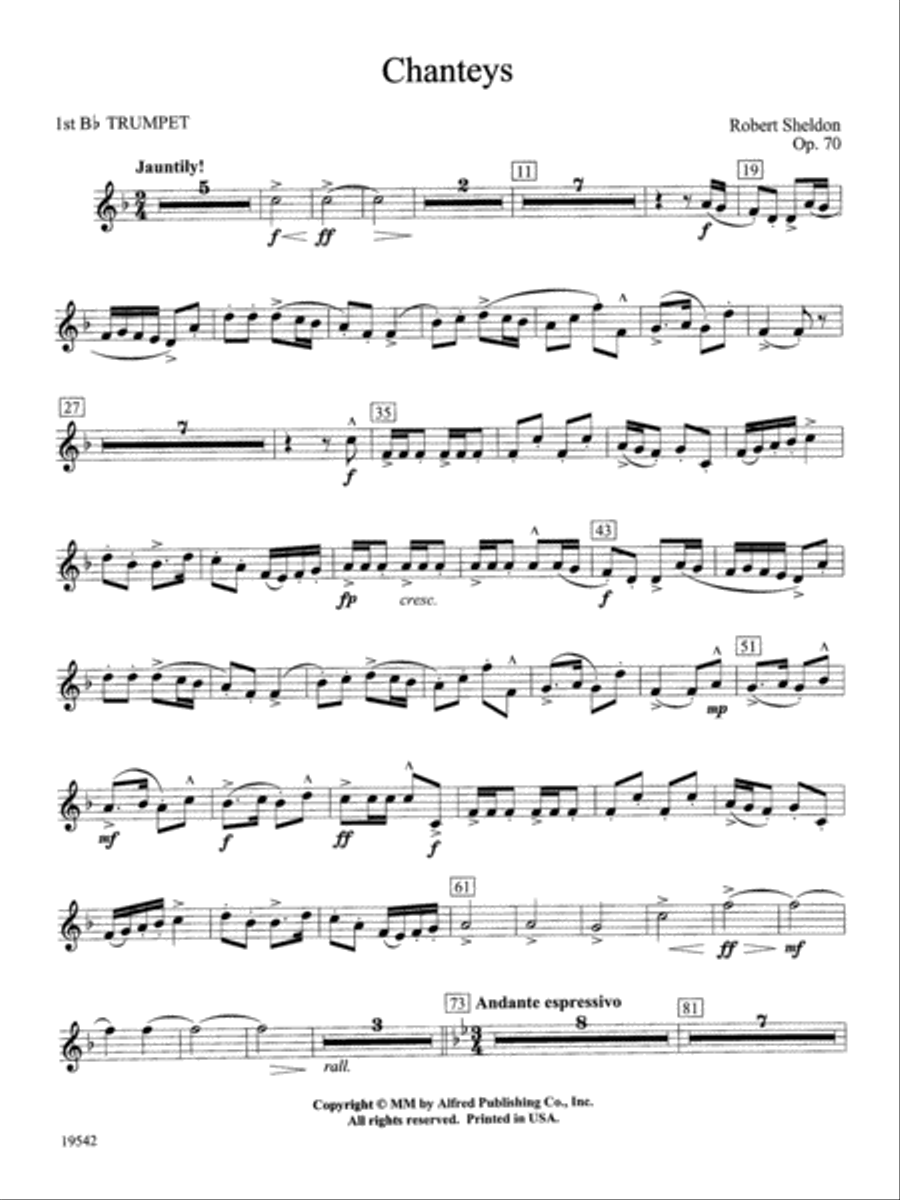 Chanteys: 1st B-flat Trumpet Concert Band scores gallery preview page 1