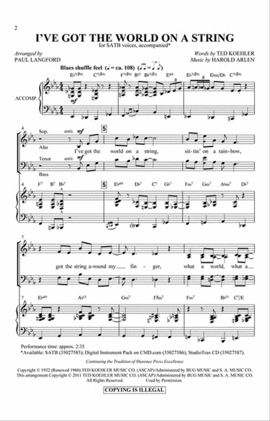 I've Got the World on a String 4-Part scores gallery preview page 2