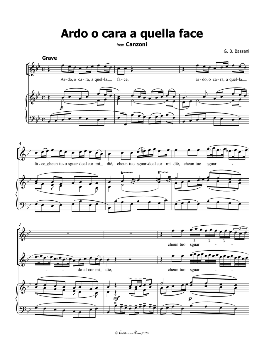 Ardo o cara a quella face, by Bassani, in B flat Major Voice scores gallery preview page 3