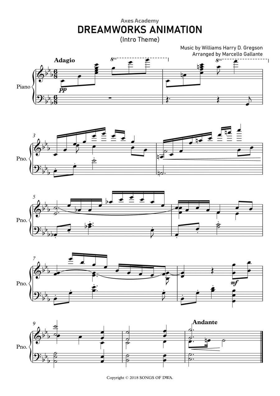 Dreamworks Animation Logo Piano Solo scores gallery preview page 1