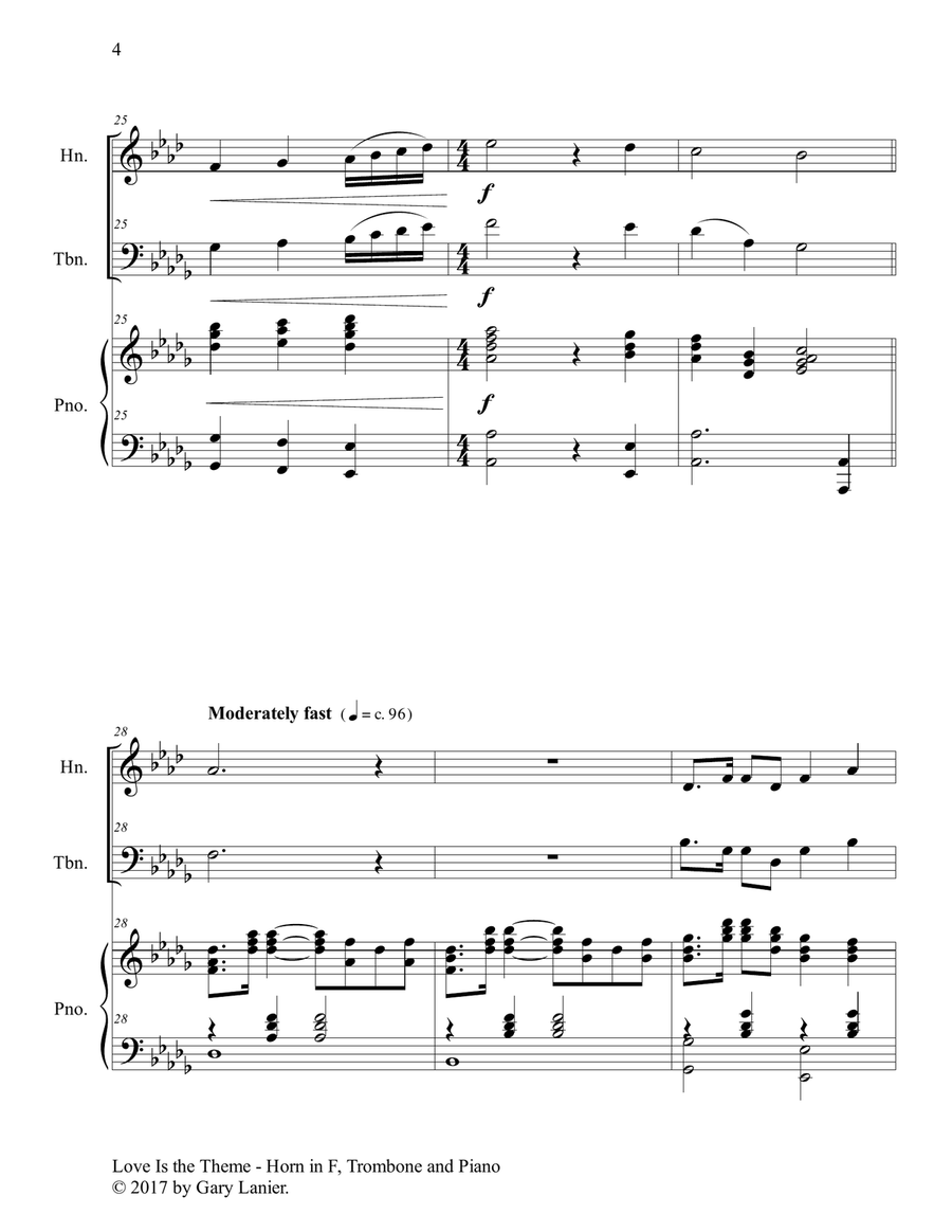 LOVE IS THE THEME (Trio – Horn in F, Trombone & Piano with Score/Parts) Brass Duet scores gallery preview page 5