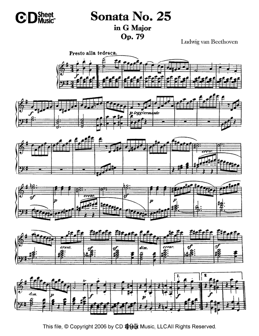 Sonata No. 25 In G Major, Op. 79 Piano Solo scores gallery preview page 1