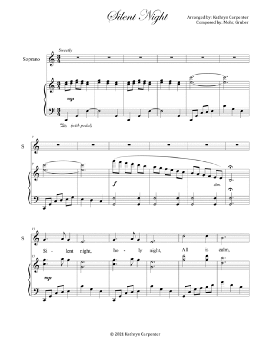 Silent Night (Soprano Solo, Medium High) Soprano Voice scores gallery preview page 2