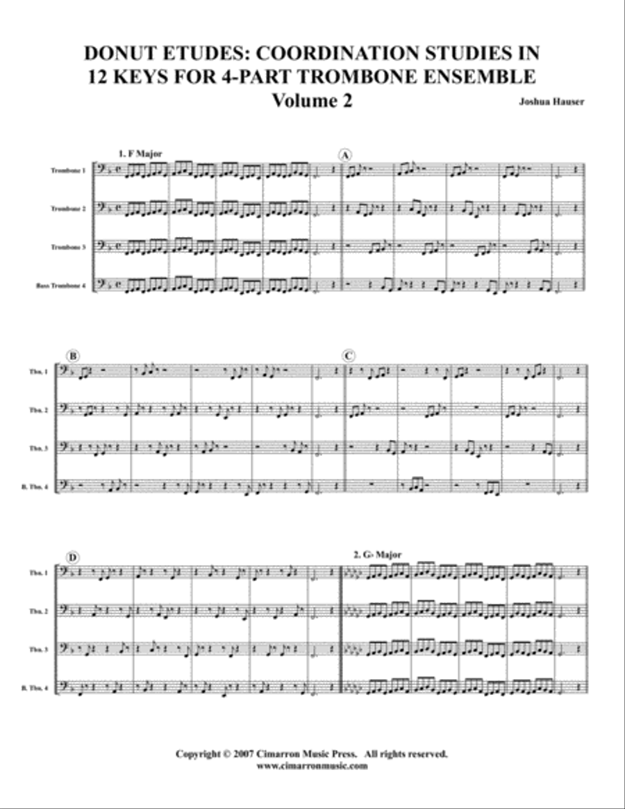 Donut Etudes: Coordination Studies in 12 Keys for 4-Part Trombone Ensemble, Volume 2 4-Part scores gallery preview page 2