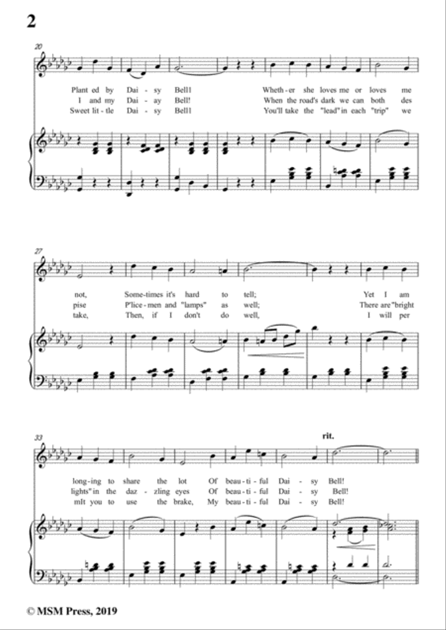 Henry Dacre-Daisy Bell,in G flat Major,for Voice and Piano Voice Solo scores gallery preview page 4