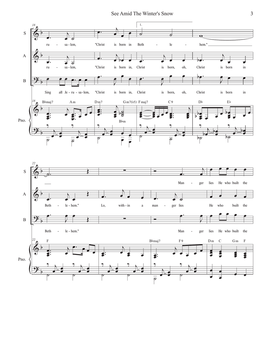 See Amid The Winter's Snow (Vocal Trio - (SAB) 3-Part scores gallery preview page 3