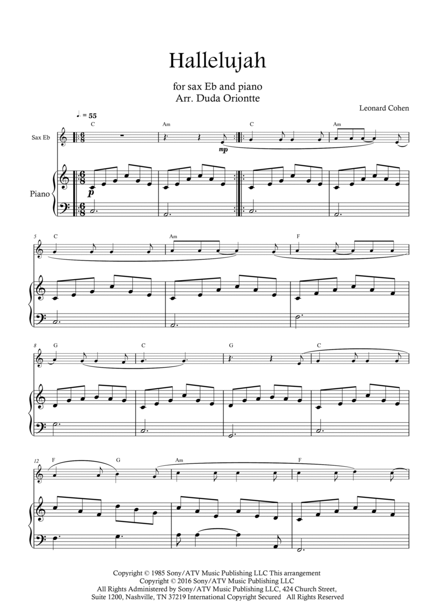 Hallelujah Alto Saxophone scores gallery preview page 1
