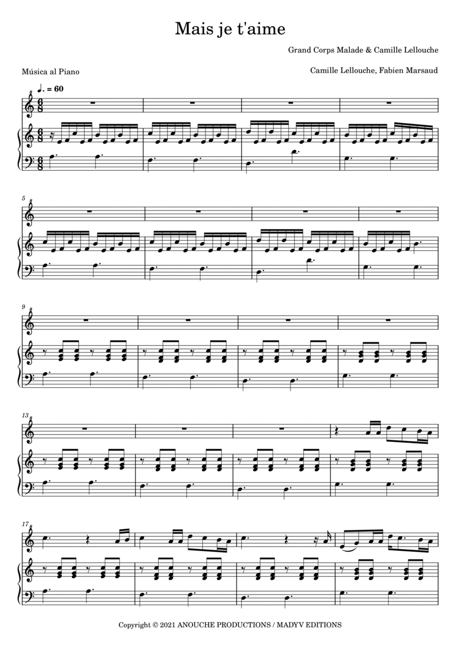 Mais Je T'aime Piano Solo scores gallery preview page 1