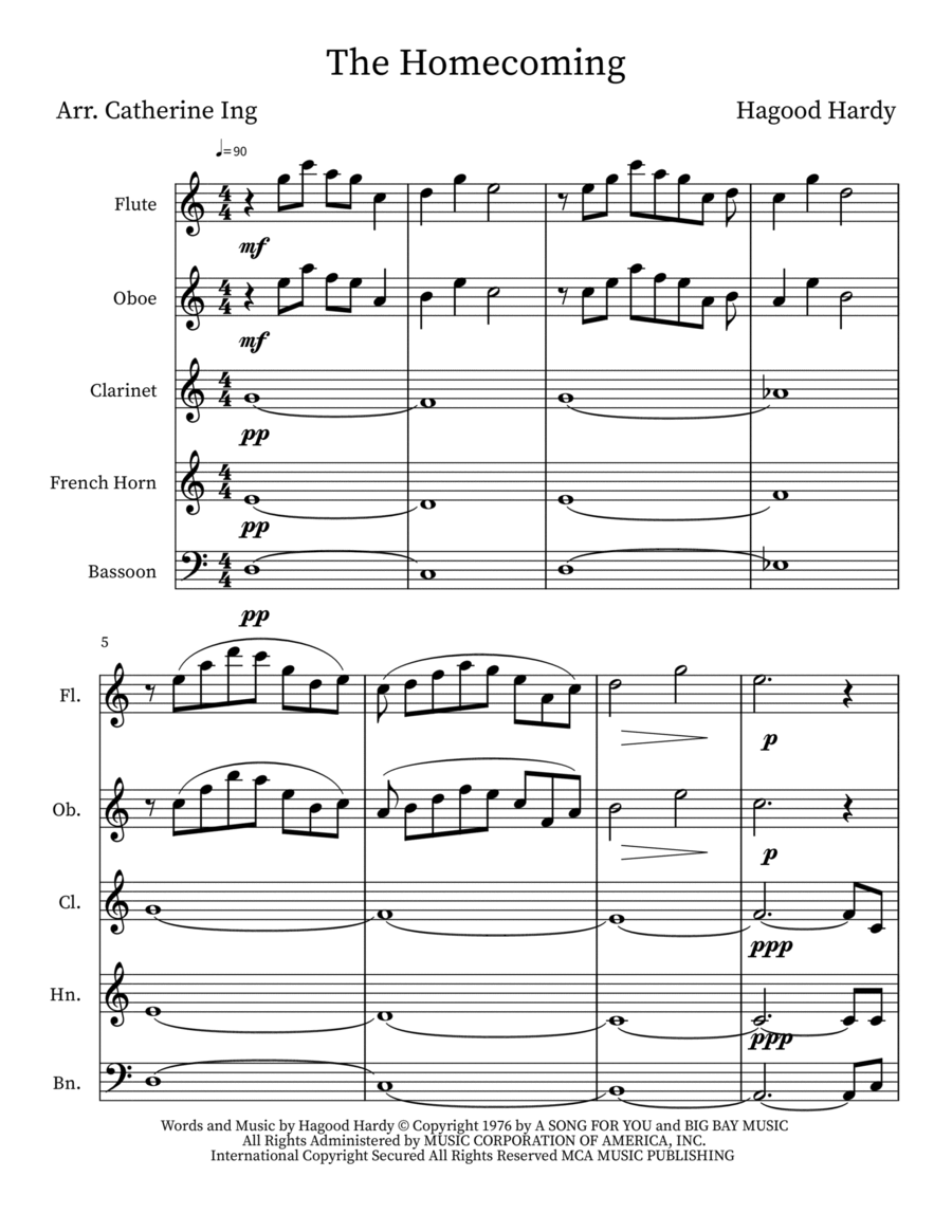 The Homecoming Woodwind Quintet scores gallery preview page 1