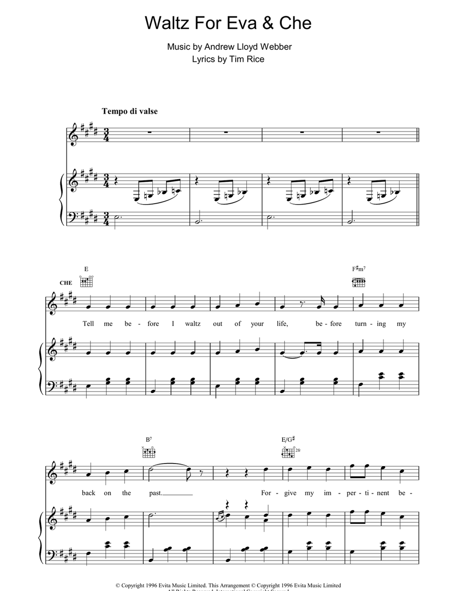Waltz For Eva And Che Waltz For Eva And Che Piano, Vocal, Guitar scores gallery preview page 1