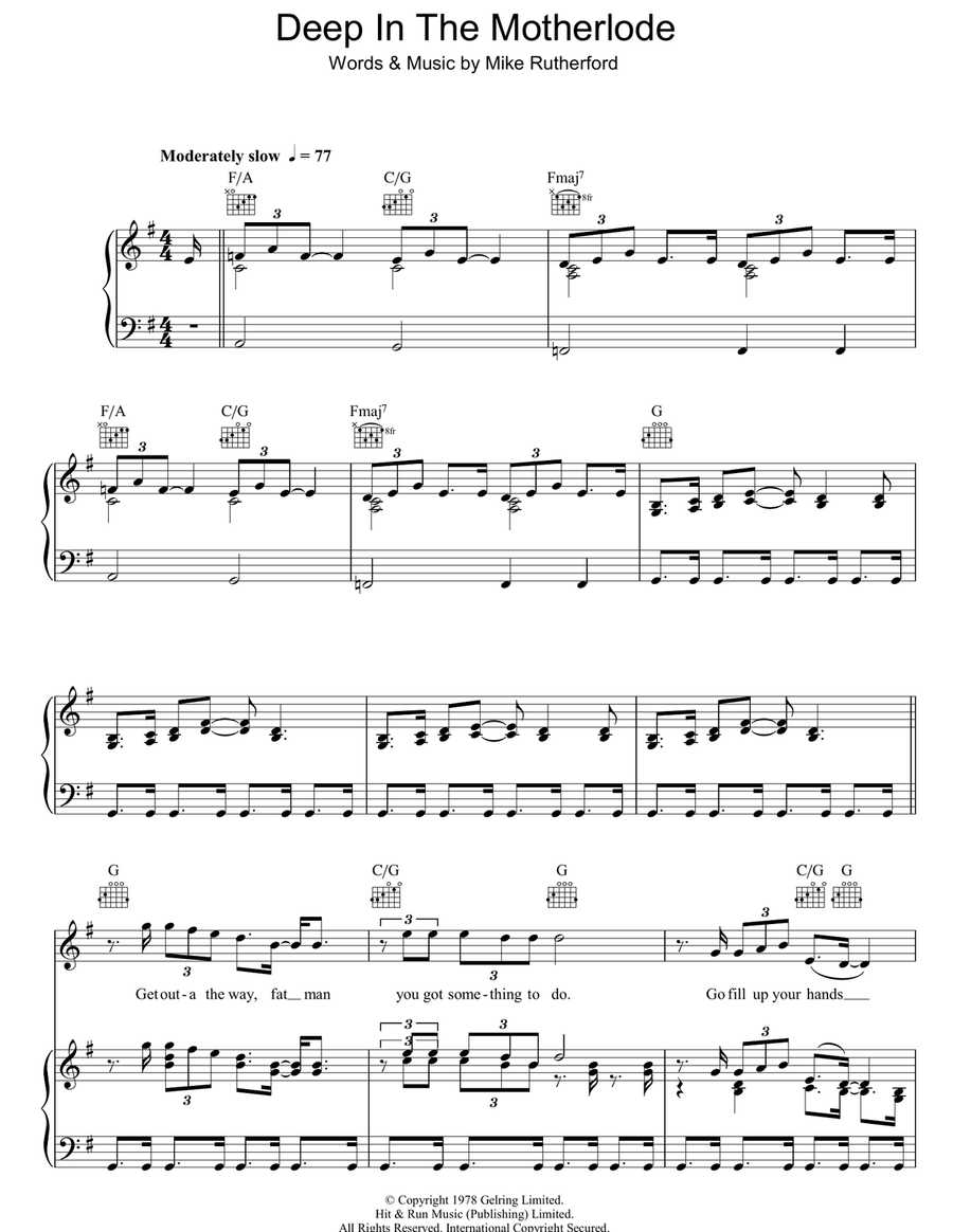 Deep In The Motherlode Piano, Vocal, Guitar scores gallery preview page 1