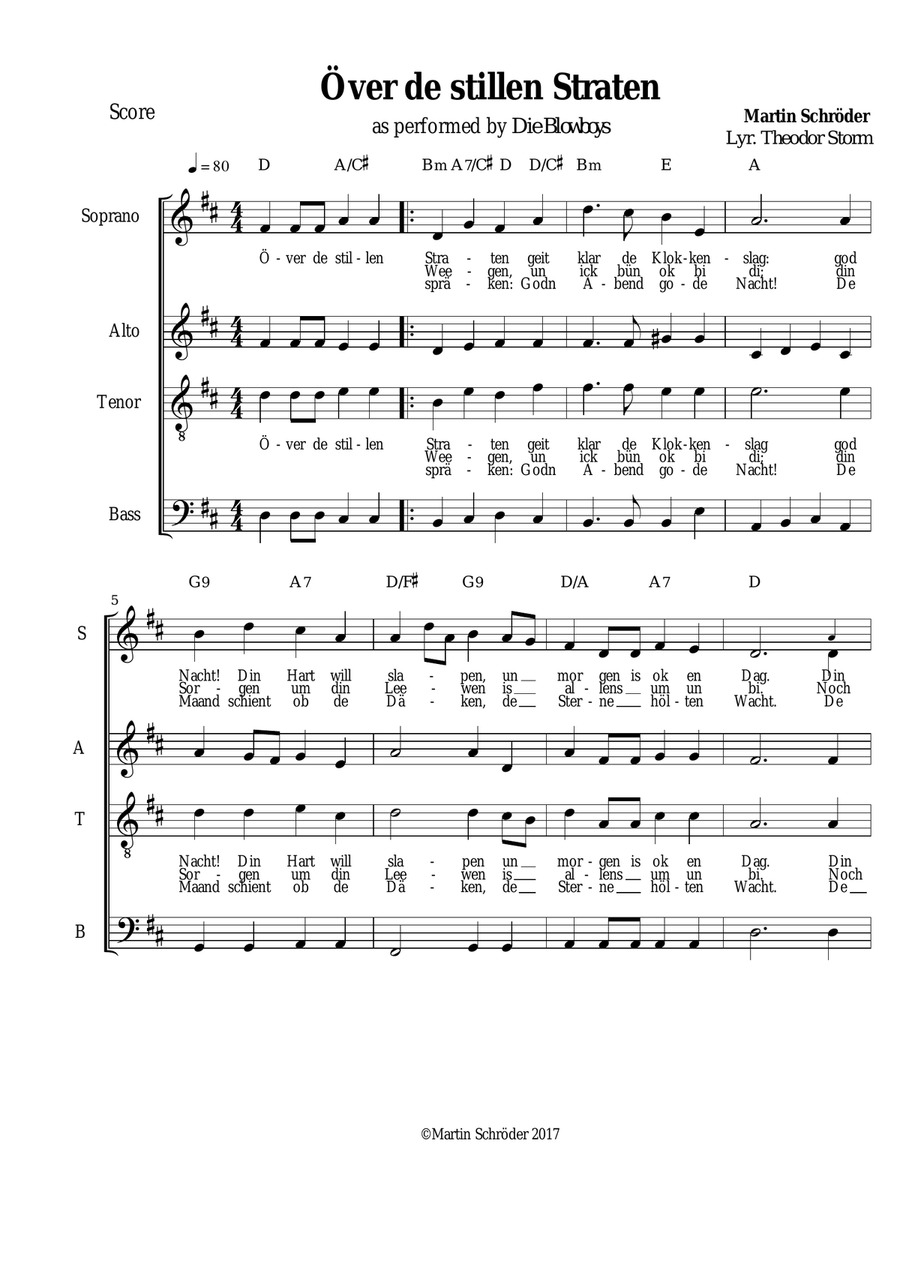 Över de stillen Straten (SATB) - German bed-time song (as performed by Die Blowboys) 4-Part scores gallery preview page 2