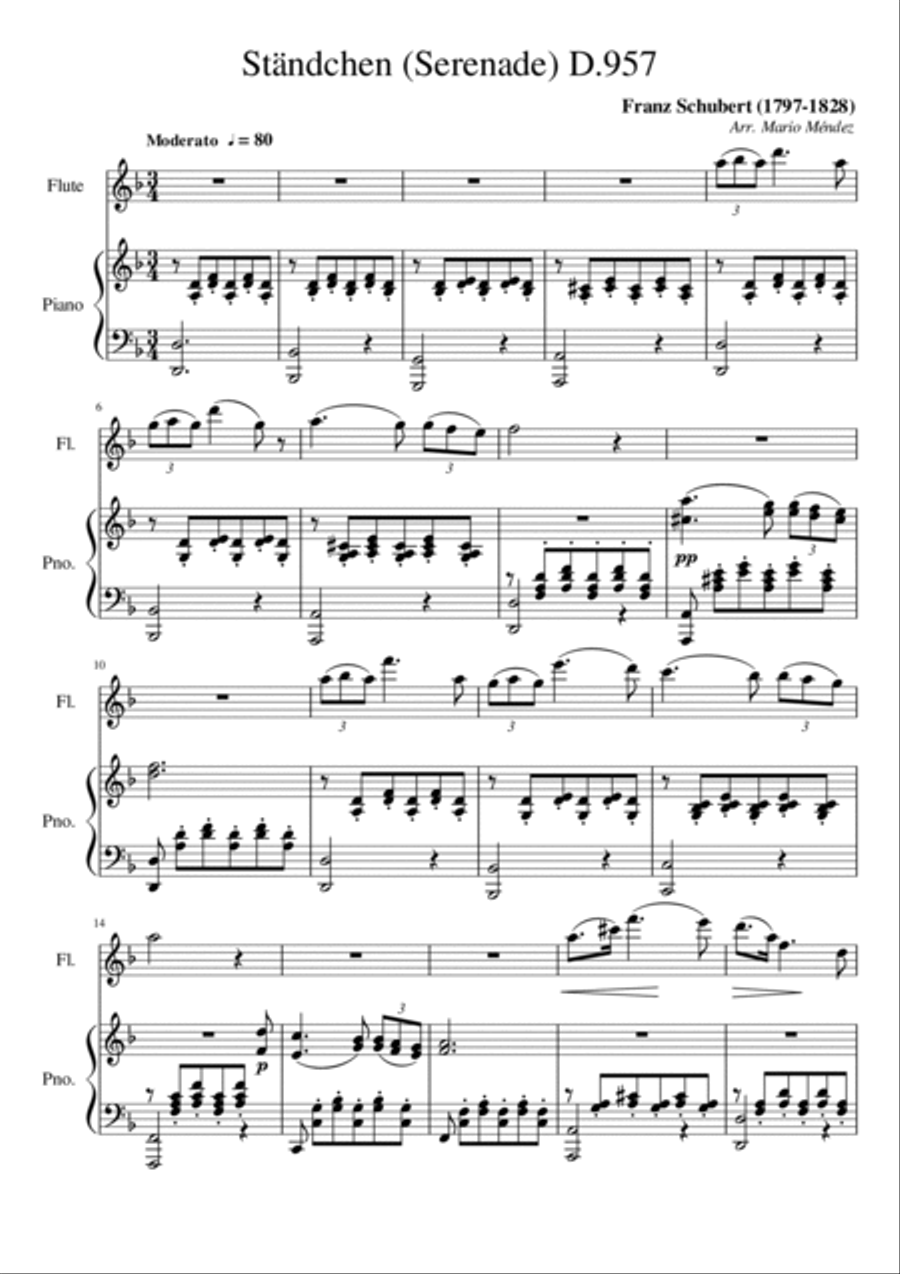 Franz Schubert - Ständchen (Serenade) D.957 for Flute and Piano Flute Solo scores gallery preview page 2