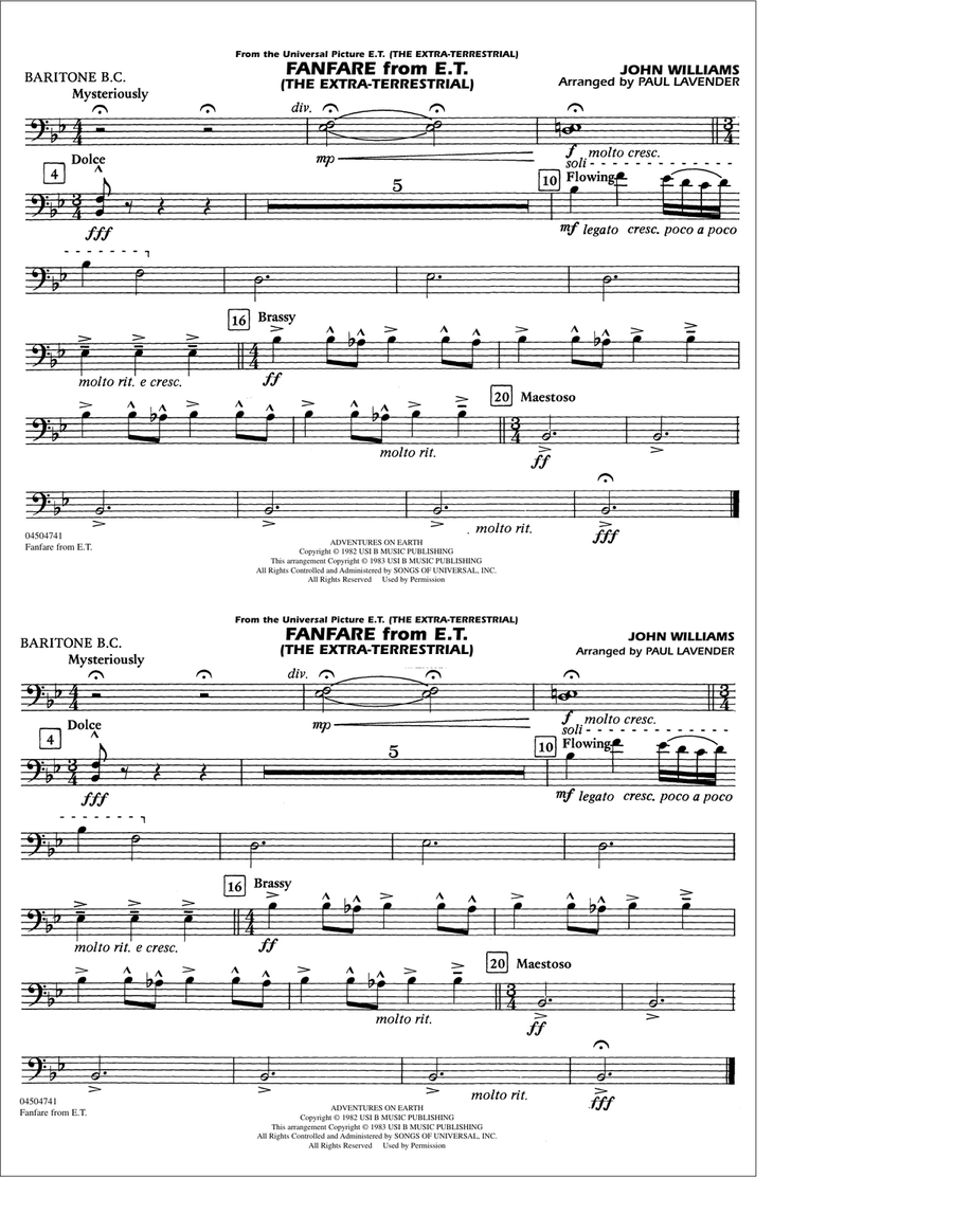 Fanfare from E.T. (The Extra-Terrestrial) - Baritone B.C. Marching Band scores gallery preview page 1