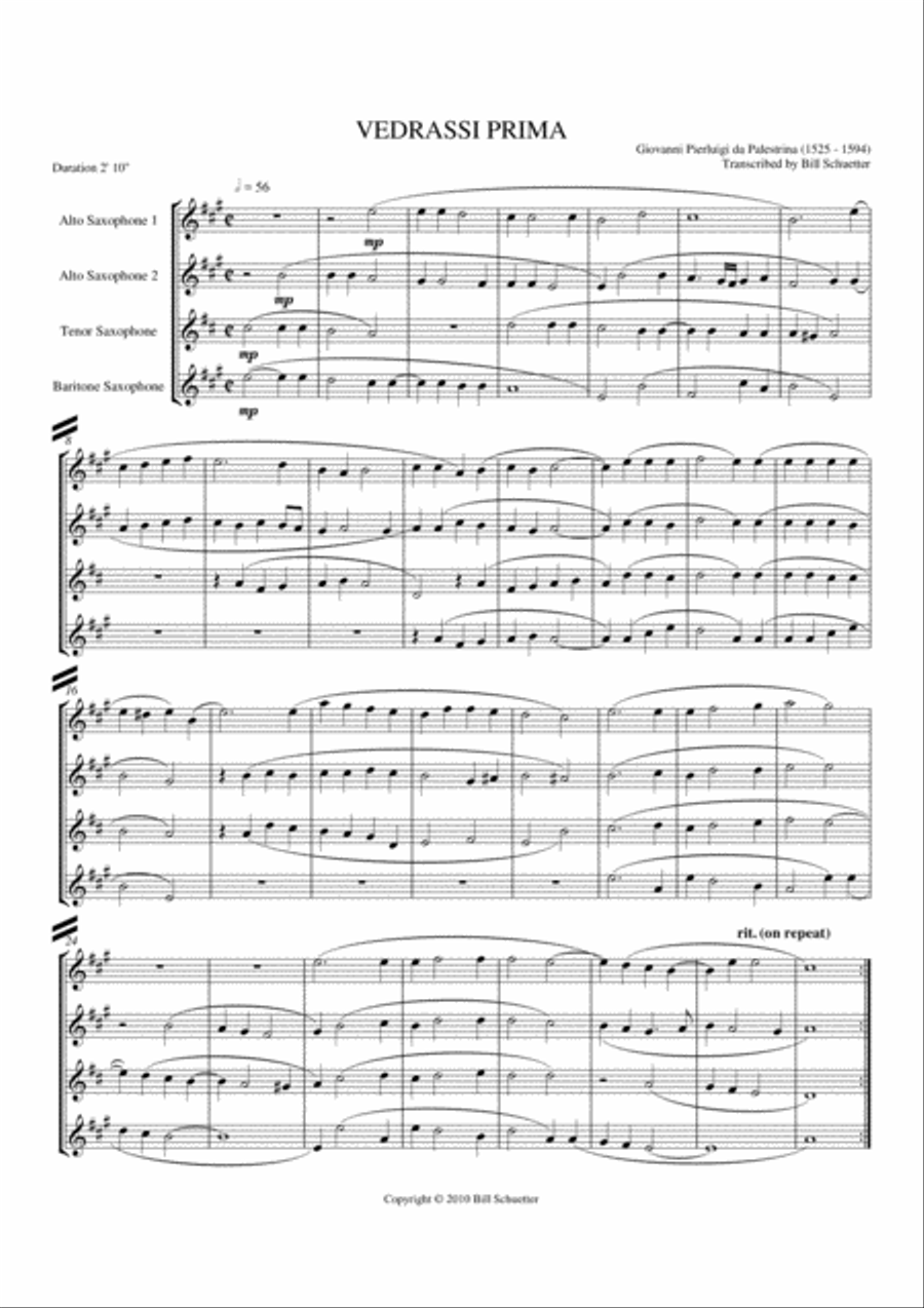 Vedrassi Prima Saxophone Quartet scores gallery preview page 1