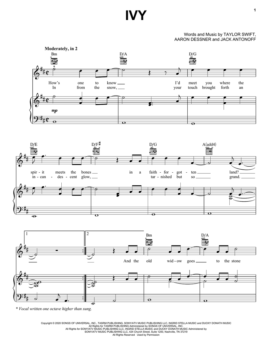 ivy ivy Piano, Vocal, Guitar scores gallery preview page 1