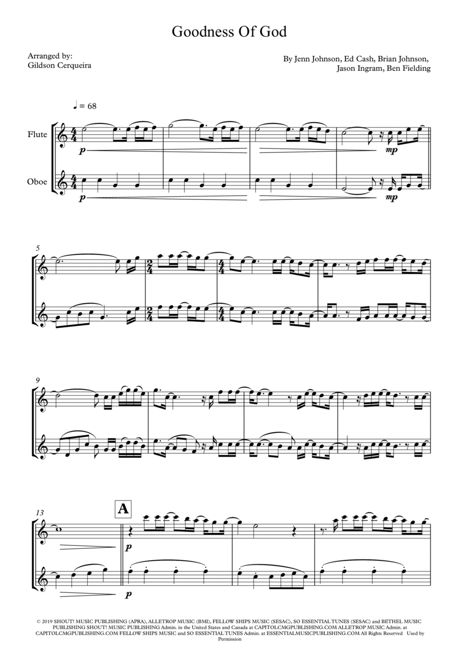 Goodness Of God Woodwind Duet scores gallery preview page 1