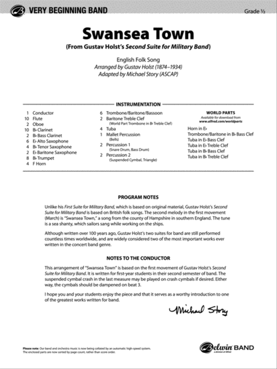 Swansea Town: Score Concert Band scores gallery preview page 1