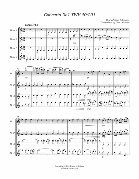 Concerto No1 TWV 40:201 for Flute Quartet image number null