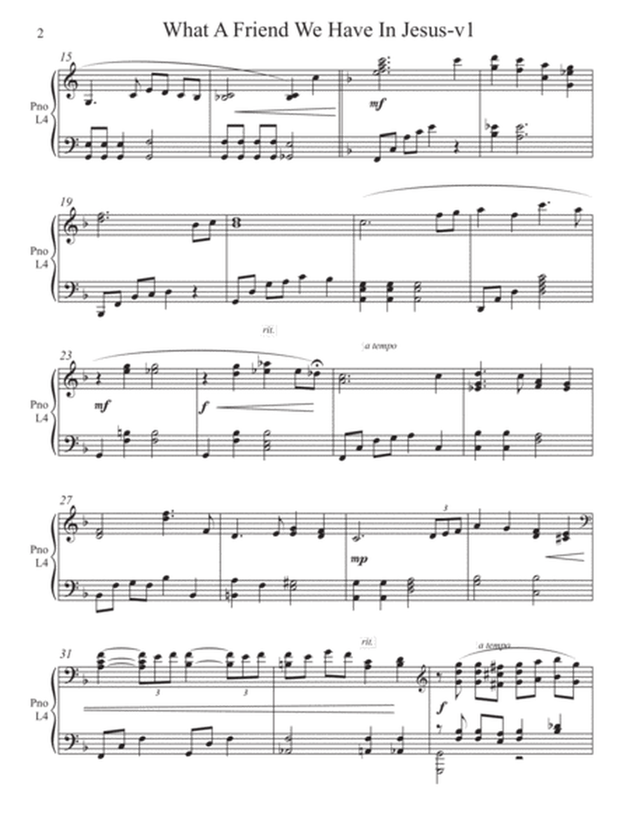 What A Friend We Have In Jesus-v1 (2 for 1 PIANO Standalone Arr's) image number null