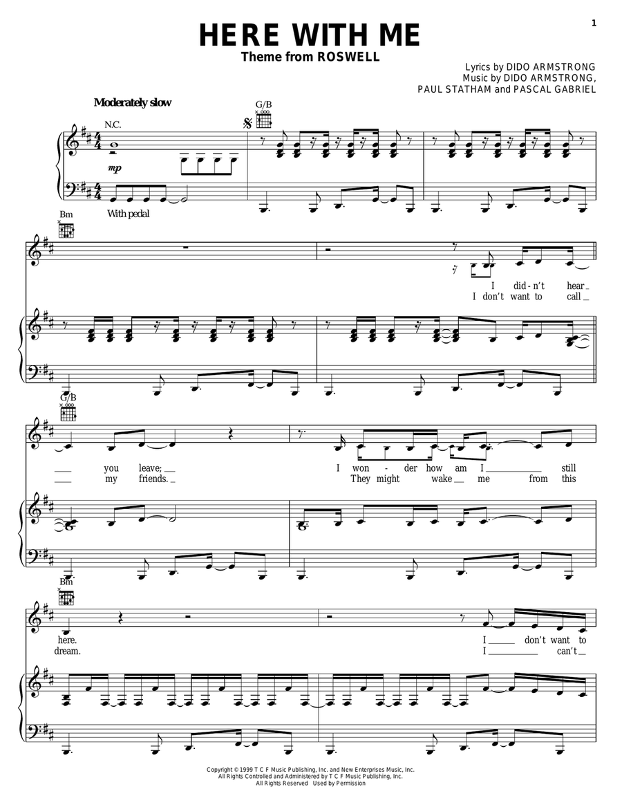 Here With Me Piano, Vocal, Guitar scores gallery preview page 1