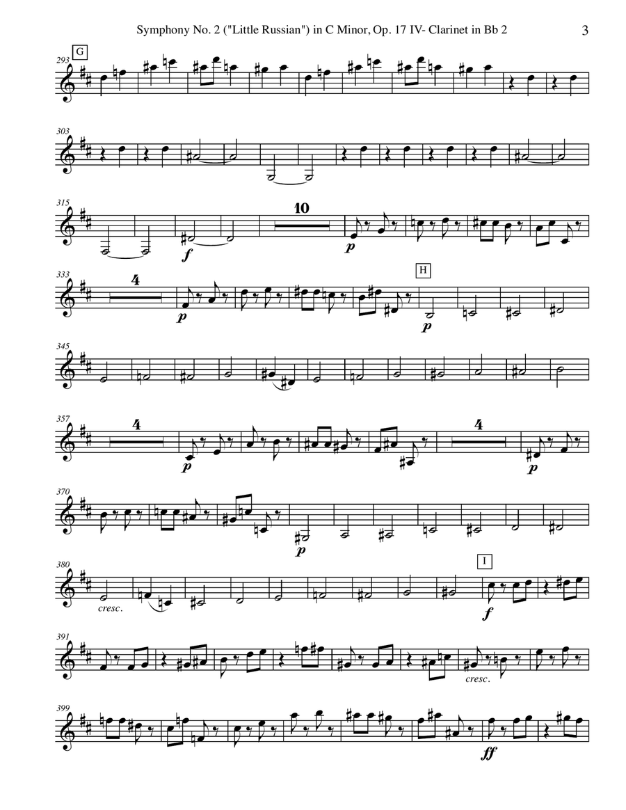 Tchaikovsky Symphony No. 2, Movement IV - Clarinet in Bb 2 (Transposed Part), Op. 17 B-Flat Clarinet scores gallery preview page 3