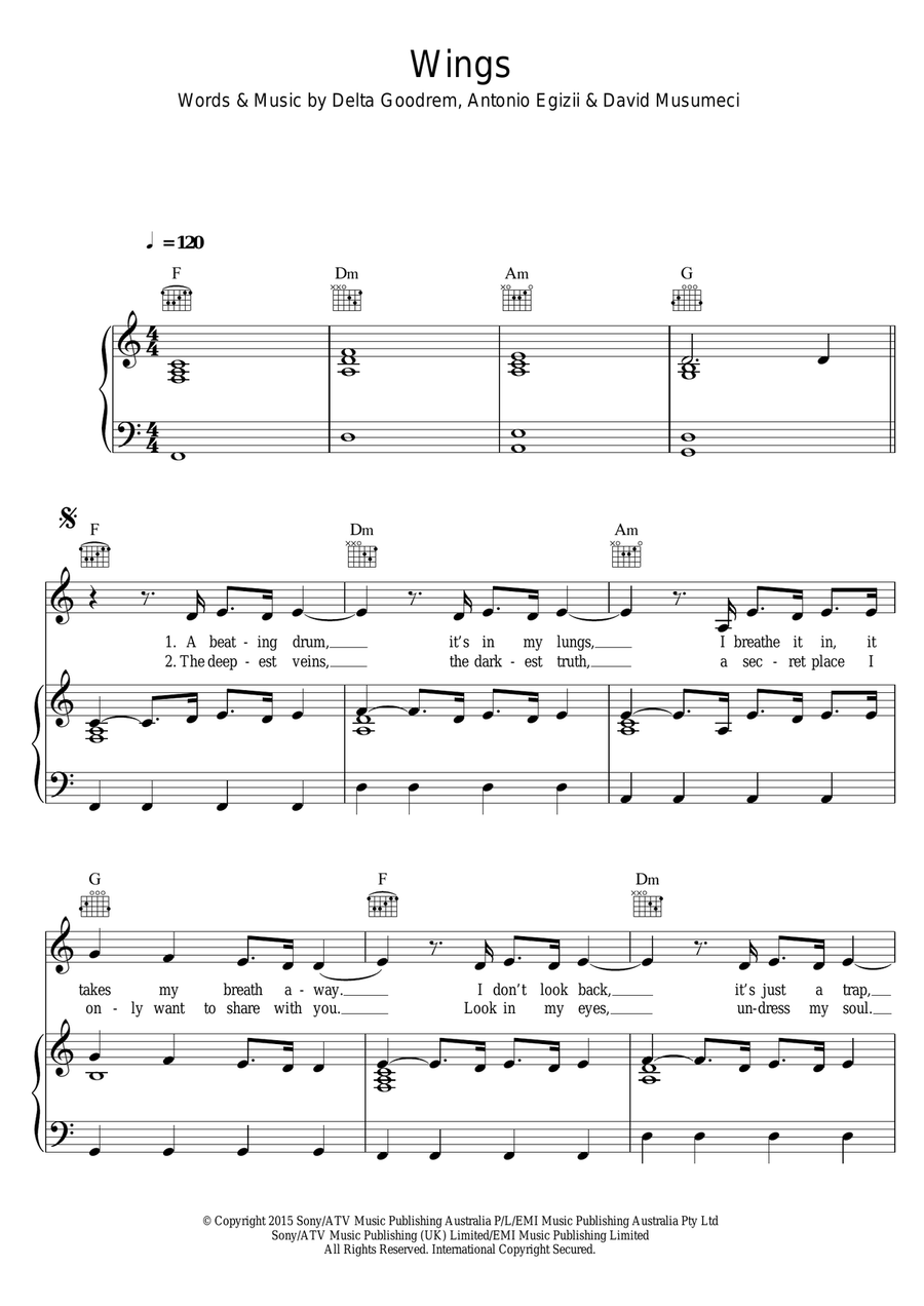 Wings Wings Piano, Vocal, Guitar scores gallery preview page 1
