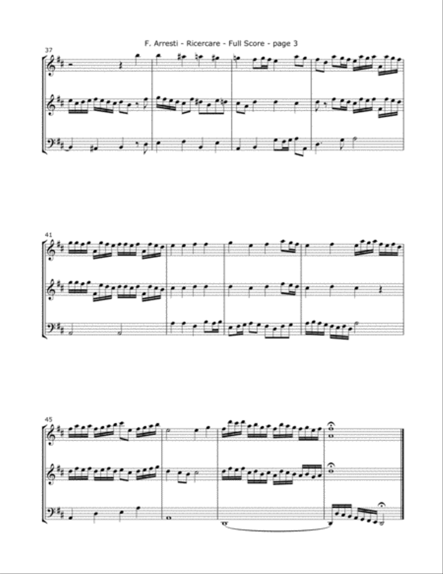 Arresti, F. - Ricercare for Two Violins and Cello image number null