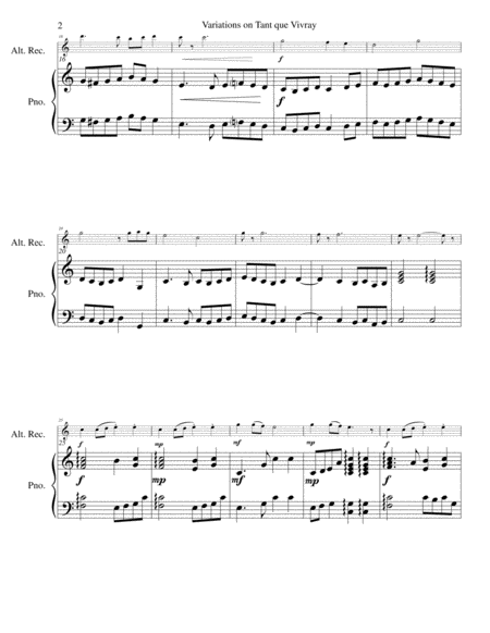 Variations on Tant que vivray for alto recorder and piano image number null