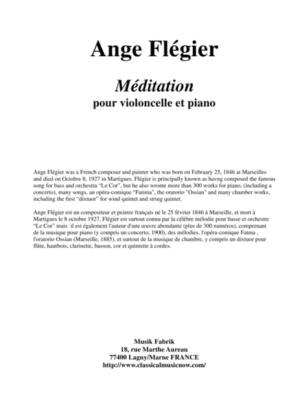 Ange Flégier: Méditation for violoncello and piano
