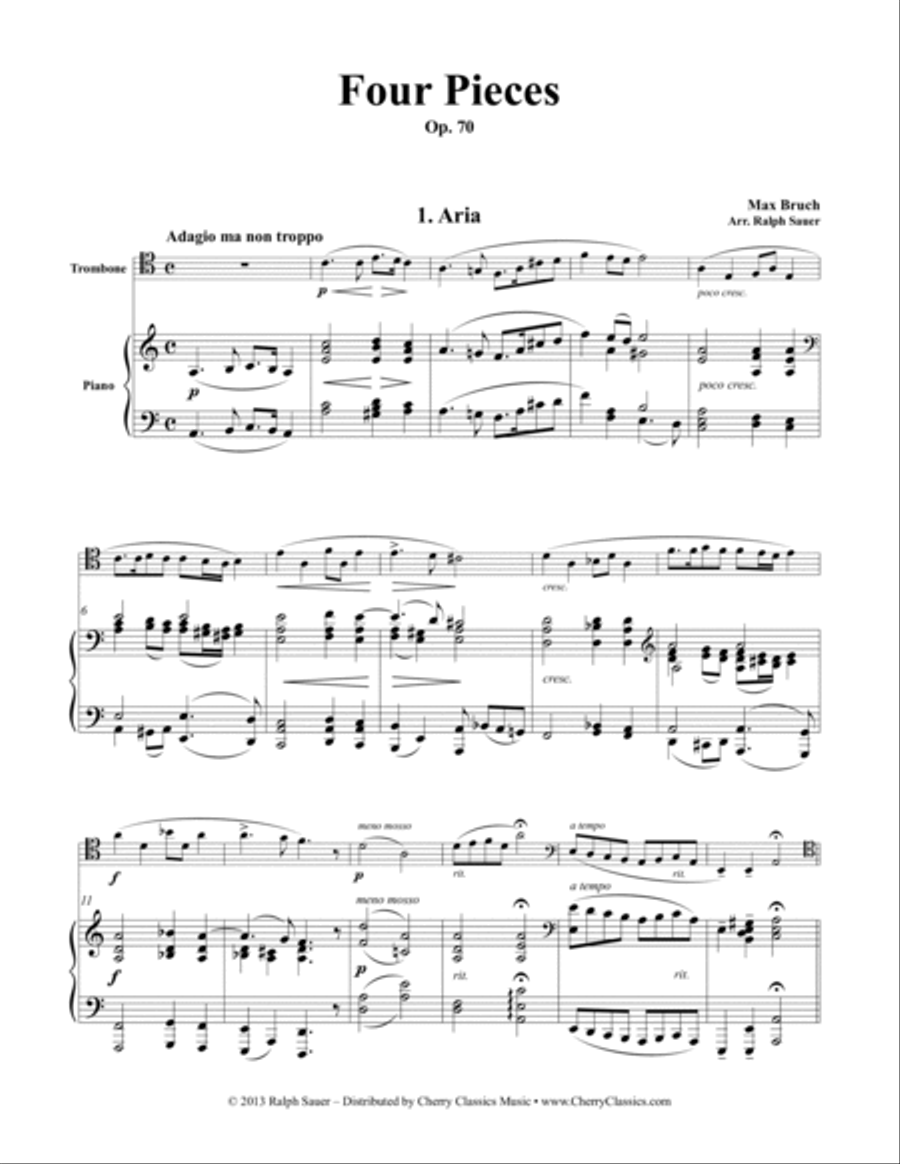 Four Pieces, Op. 70 for Trombone and Piano Piano Accompaniment scores gallery preview page 6