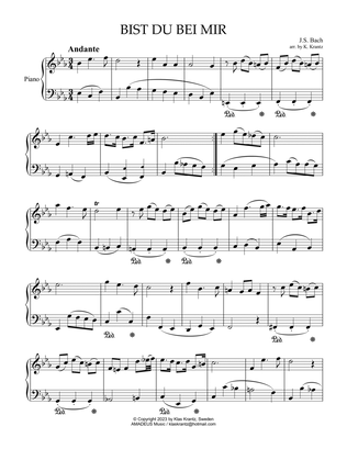 Book cover for Bist du bei mir, Be thou with me BWV 508 for easy piano solo (2 finger style)