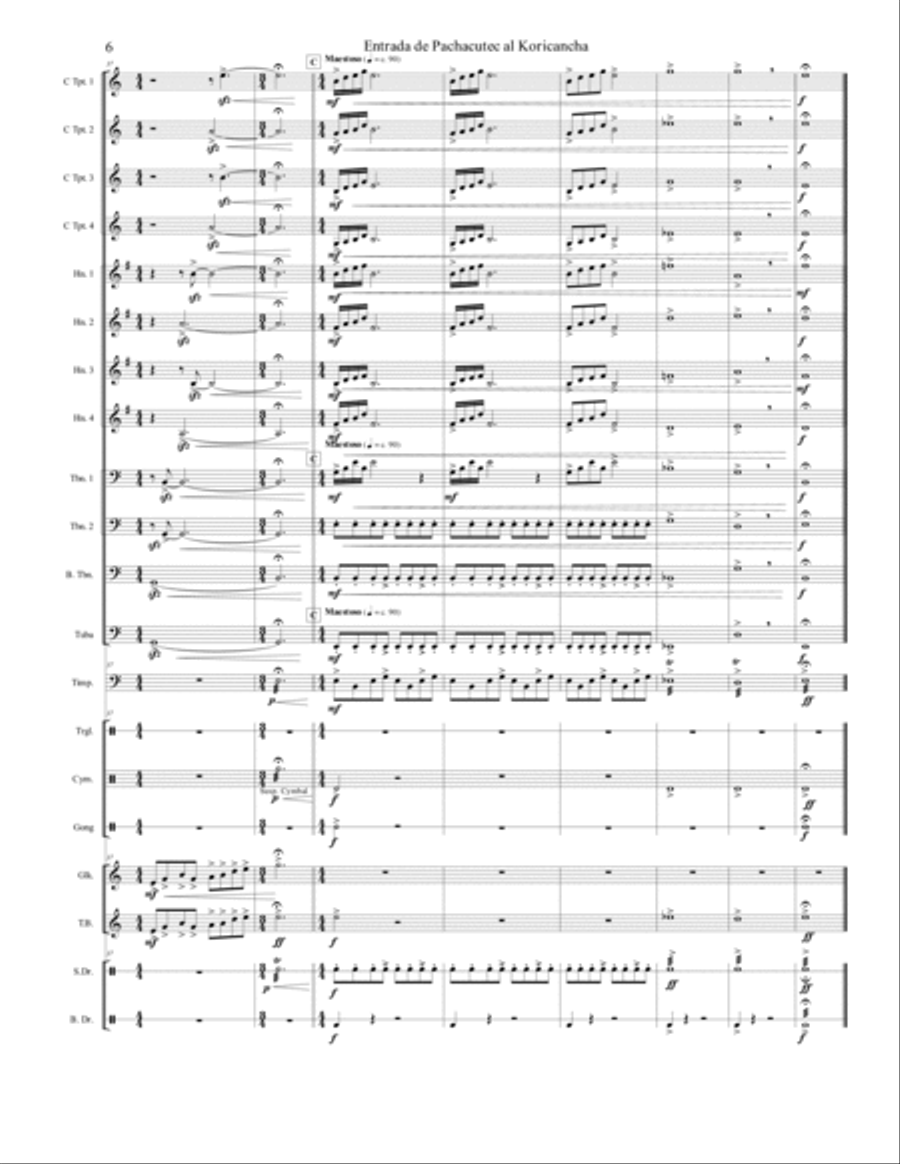 Entrada de Pachacutec al Koricancha, Op. 7b (Fanfarria Andina para bronces y percusión) Large Ensemble scores gallery preview page 6