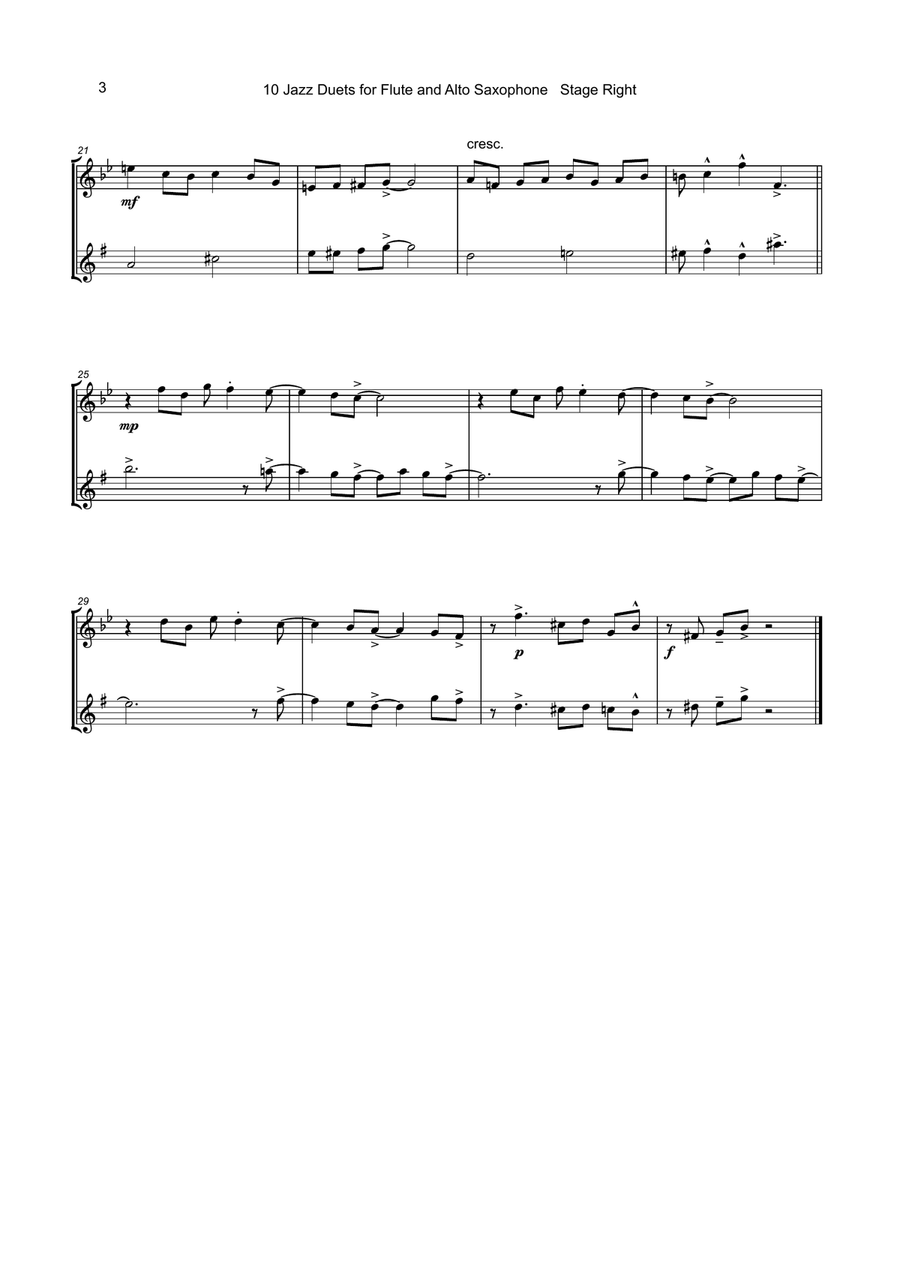 10 Jazz Duets for Flute and Alto Saxophone Woodwind Duet scores gallery preview page 4