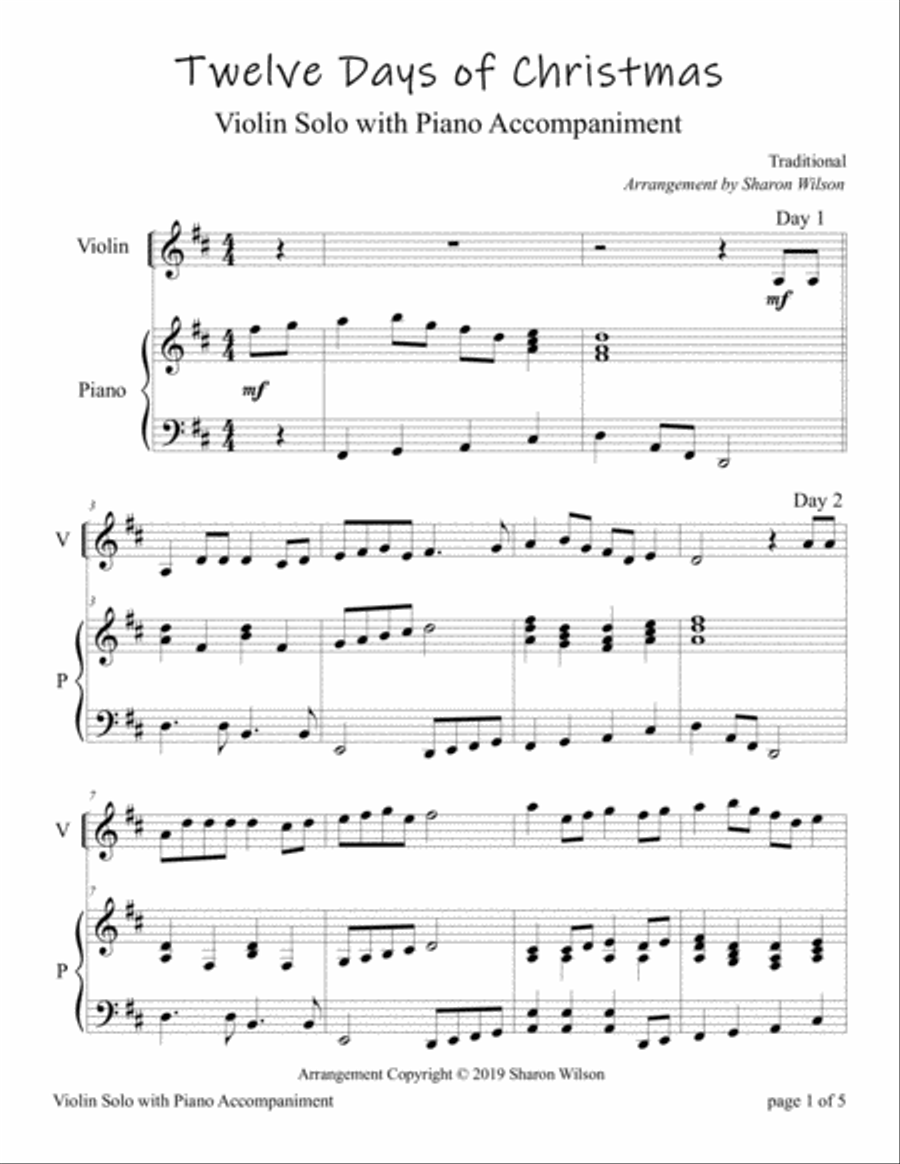 The Twelve Days of Christmas (Easy Violin Solo with Piano Accompaniment) Violin Solo scores gallery preview page 4