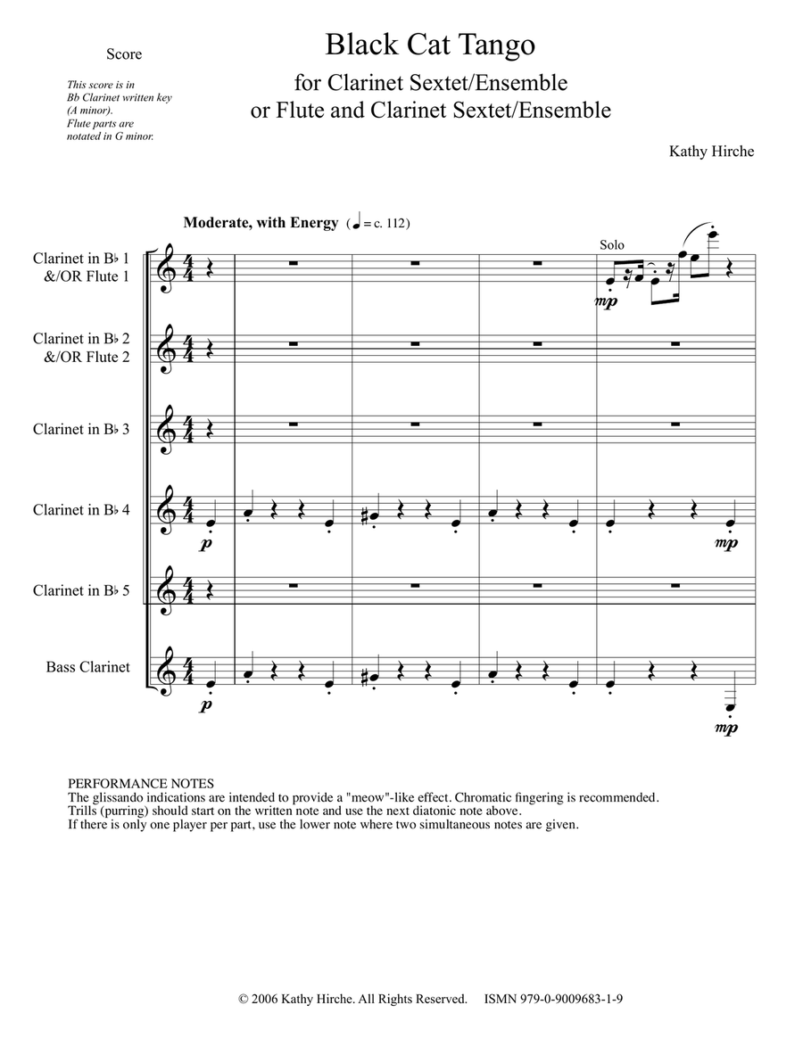 Black Cat Tango - Clarinet Sextet/Ensemble OR Flute & Clarinet Sextet/Ensemble