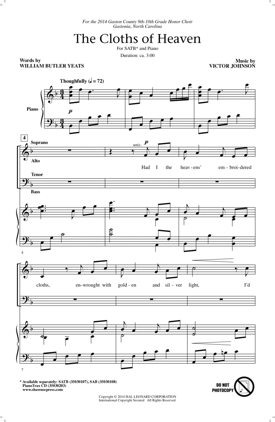 The Cloths Of Heaven The Cloths Of Heaven 4-Part scores gallery preview page 1