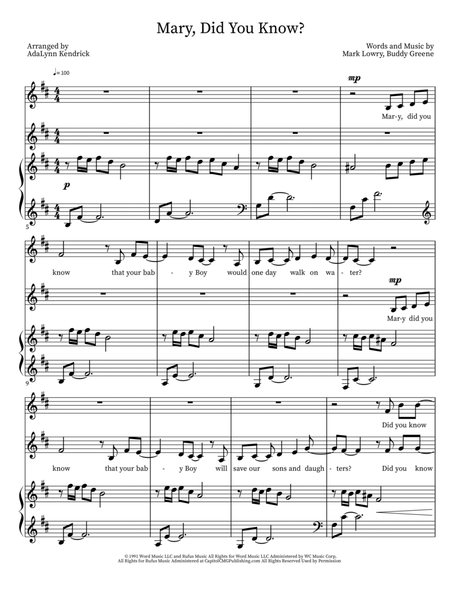 Mary, Did You Know? Piano scores gallery preview page 1