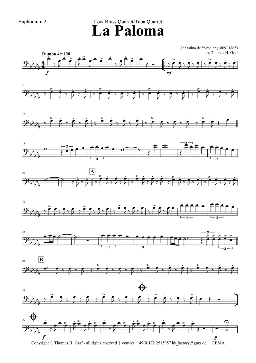 La Paloma - Spanish Habanera - Low Brass Quartet/Tuba Quartet Brass Quartet scores gallery preview page 5