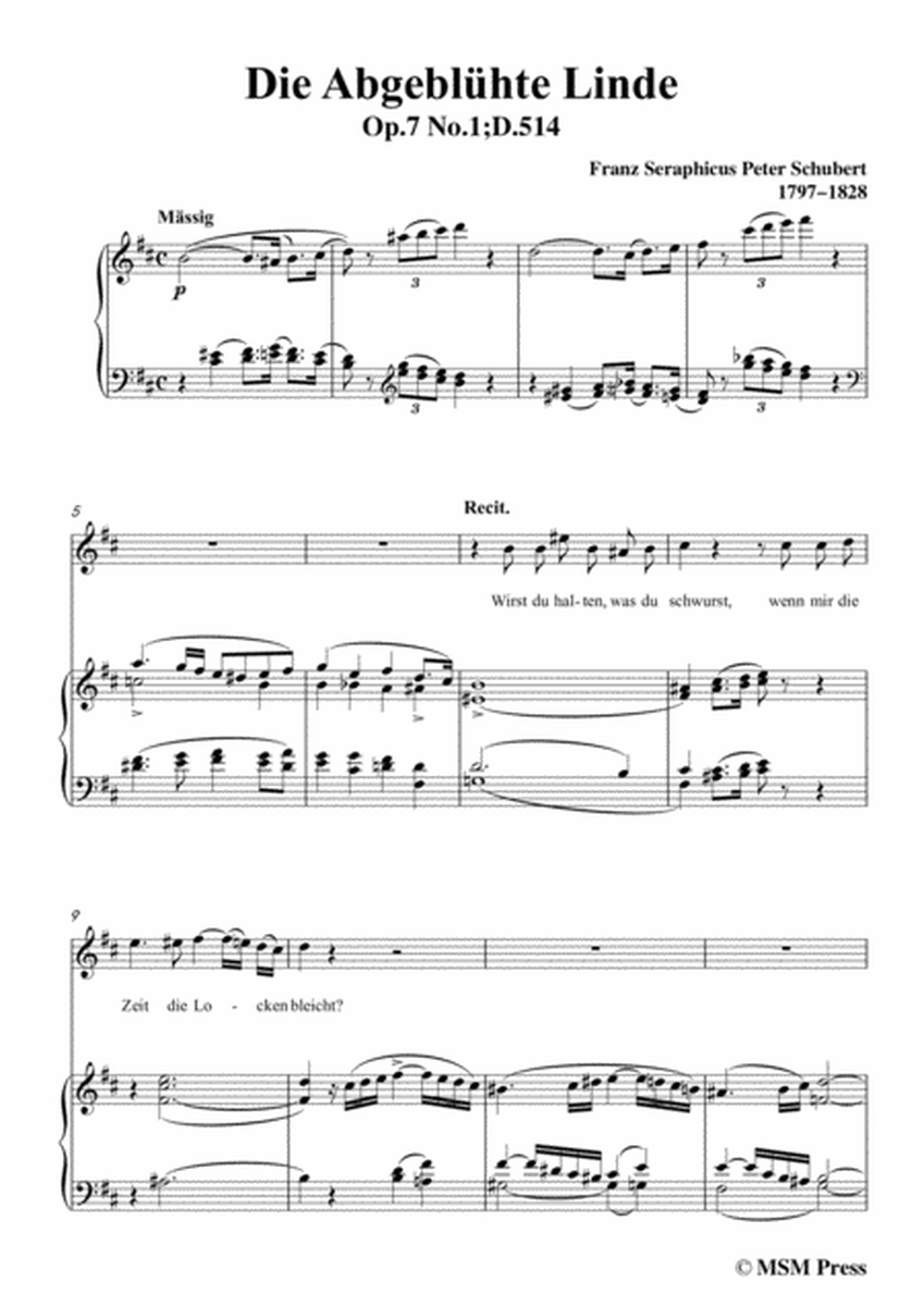 Schubert-Die Abgeblühte Linde(The Faded Linden Tree),Op.7 No.1,in b minor,for Voice&Pno image number null