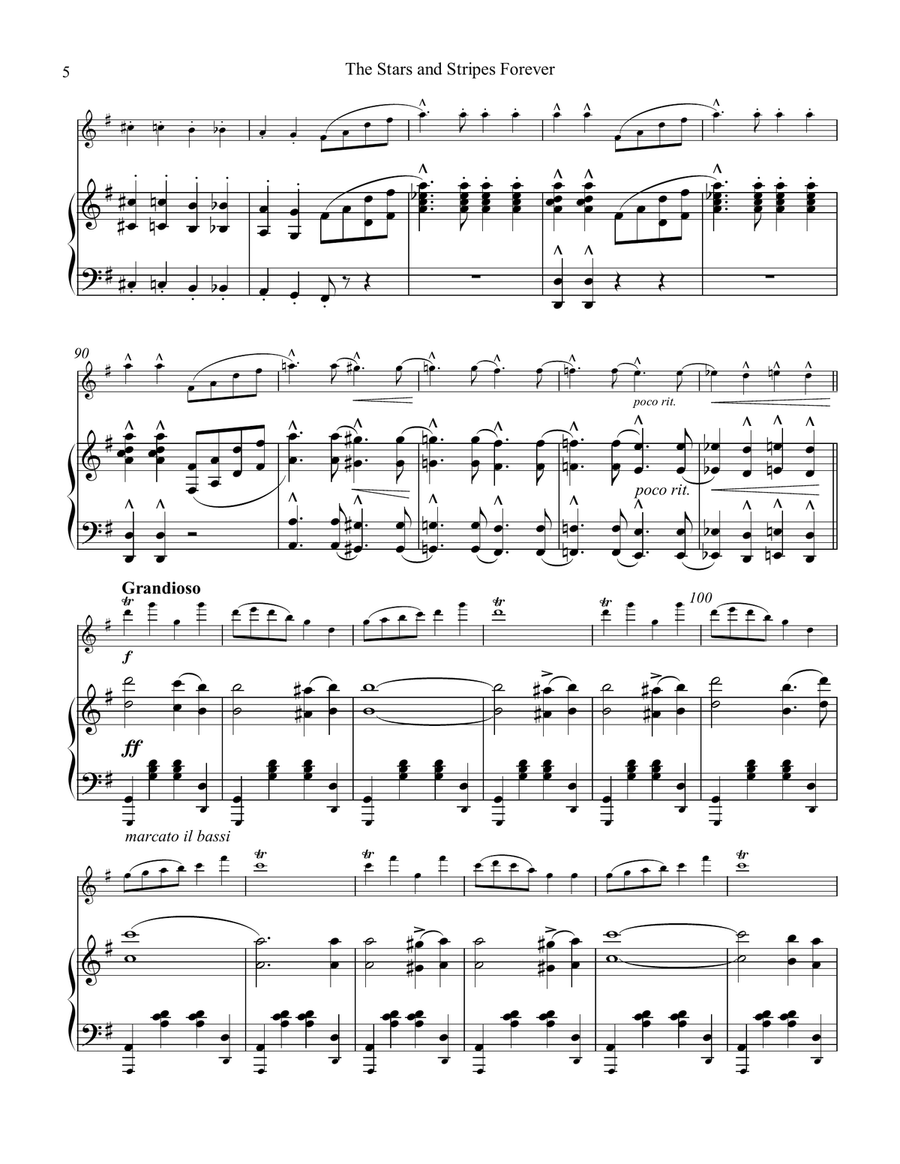 Stars and Stripes Forever! for flute (piccolo) and piano (Advanced/D Major) Flute Duet scores gallery preview page 6
