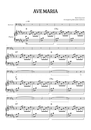 Bach / Gounod Ave Maria in B • baritone sheet music with piano accompaniment and chords