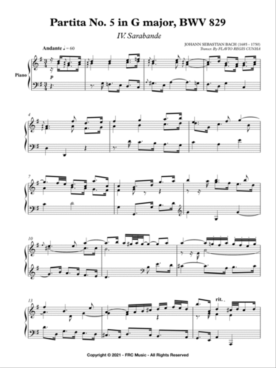 Partita No. 5 in G major, BWV 829: IV. Sarabande - As played By Víkingur Ólafsson Piano Solo scores gallery preview page 3
