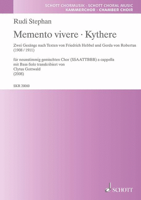 Memento Vivere - Kythere Satb A Cappella W/ Bass Solo, German