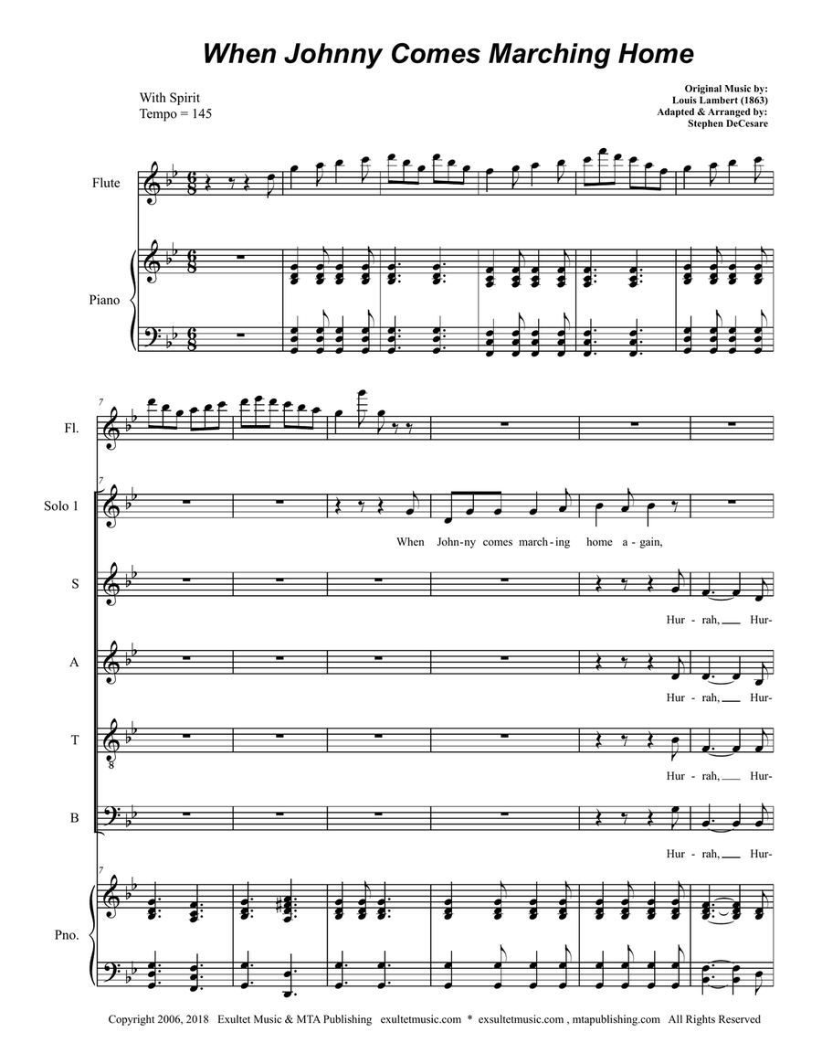 When Johnny Comes Marching Home (Solos and SATB) 4-Part scores gallery preview page 1