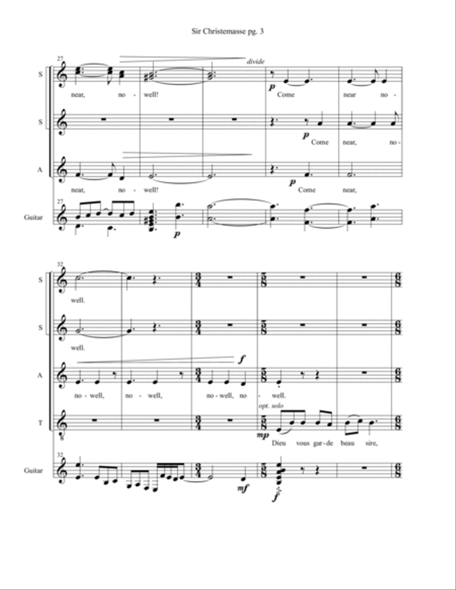 Sir Christemasse, A song of Father Christmas : SATB with Acoustic Guitar 4-Part scores gallery preview page 3