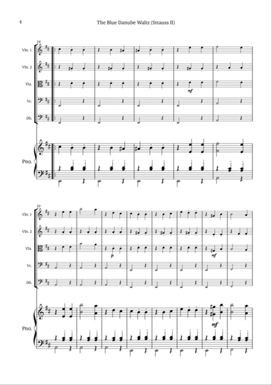 The Blue Danube Waltz String Quintet scores gallery preview page 4